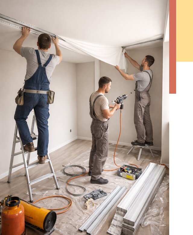 Монтаж натяжного потолка в студии в Альметьевске от 5709 руб. — быстро и недорого | ОТДЕЛОЧНИК-Льм