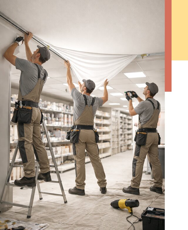 Монтаж натяжного потолка в магазине в Альметьевске от 4671 руб. быстро и недорого | ОТДЕЛОЧНИК-Льм