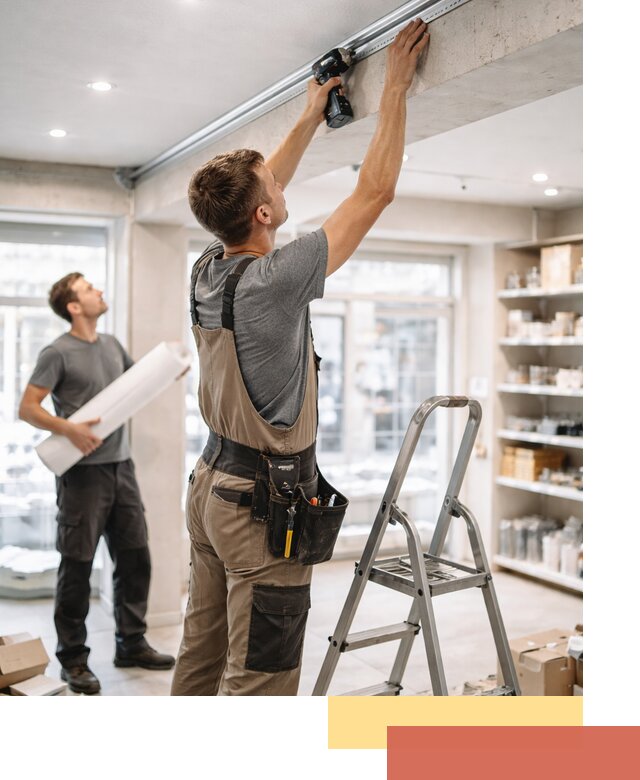 Монтаж натяжных потолков в магазине в Альметьевске