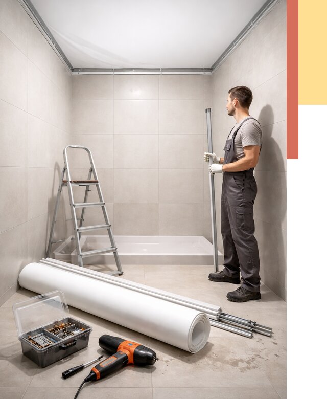 Монтаж натяжного потолка в санузле в Альметьевске от 1920 руб. — ОТДЕЛОЧНИК-Льм