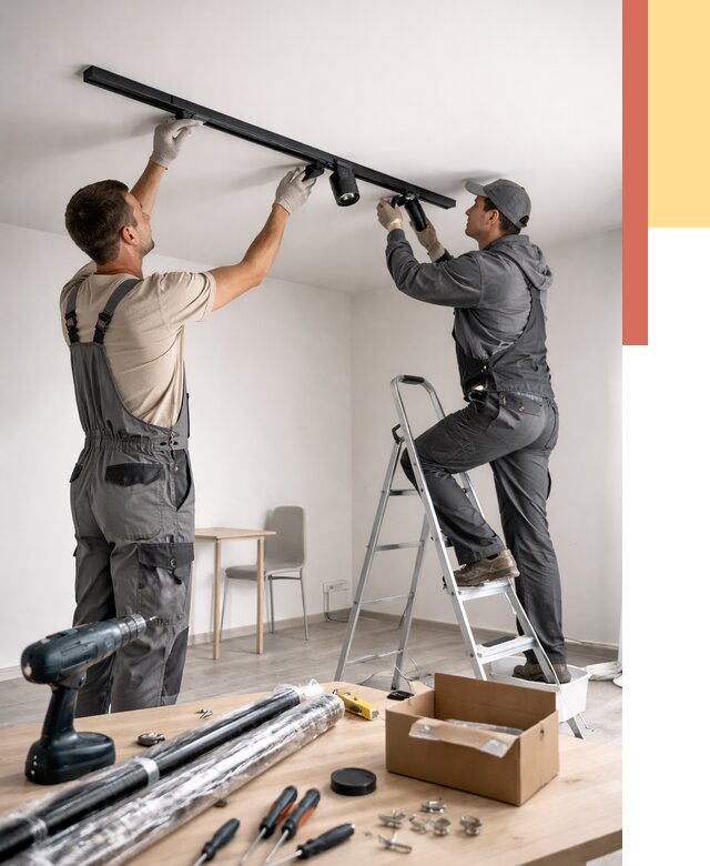 Установка трековых светильников в натяжной потолок в Альметьевске от 4360 руб. | ОТДЕЛОЧНИК-Льм