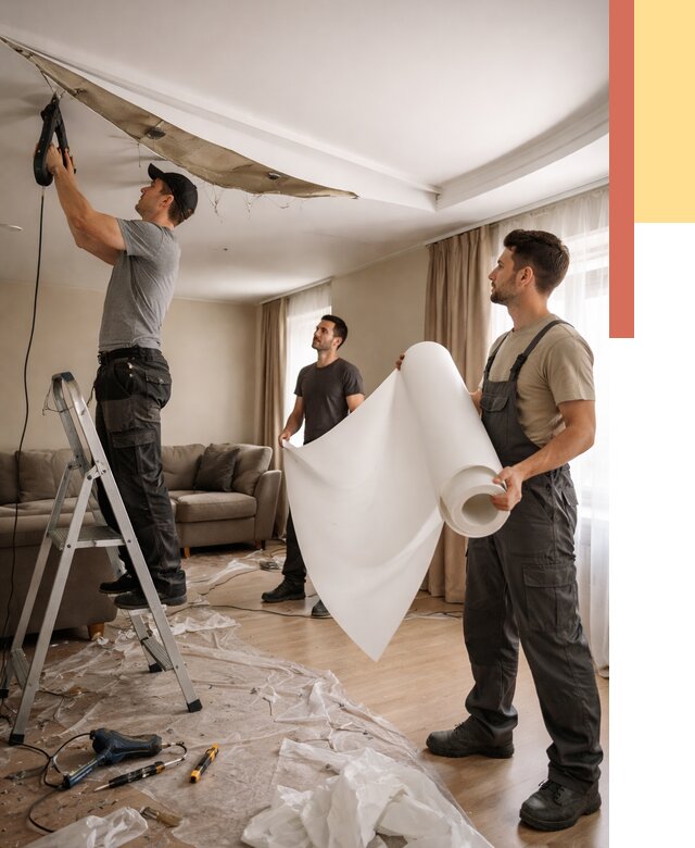 Замена полотна натяжного потолка в Альметьевске от 9861 руб. быстро и недорого | ОТДЕЛОЧНИК-Льм