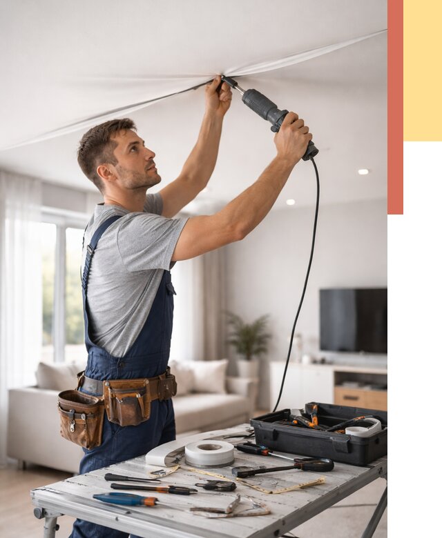 Ремонт натяжных потолков в Альметьевске от 9861 руб. под ключ — ОТДЕЛОЧНИК-Льм