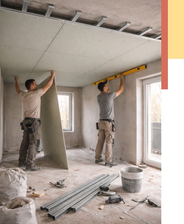 Одноуровневый потолок из гипсокартона в Альметьевске от 779 руб. — монтаж под ключ | ОТДЕЛОЧНИК-Льм