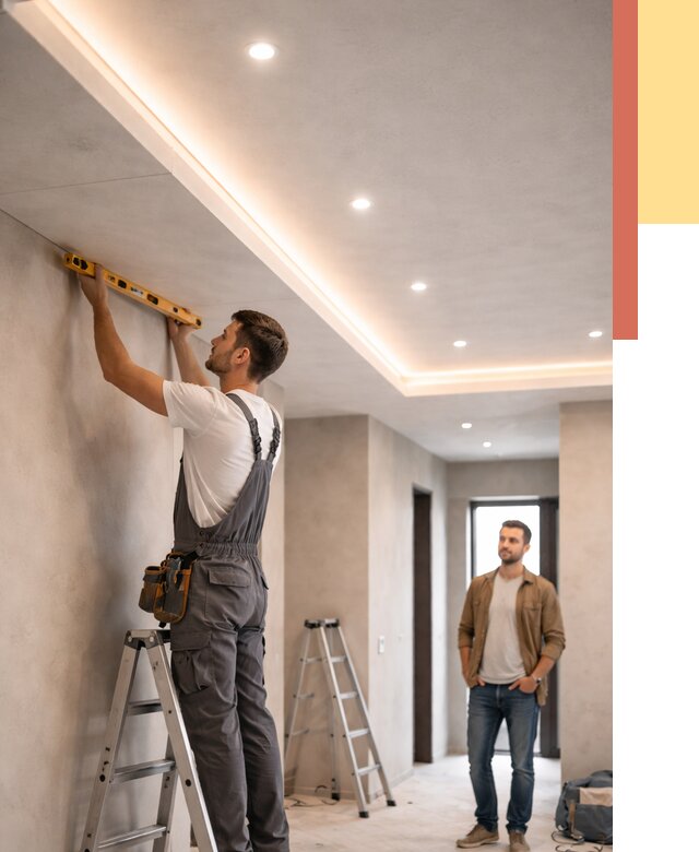 Потолок из гипсокартона с подсветкой в Альметьевске от 779 руб./м2 под ключ | ОТДЕЛОЧНИК-Льм