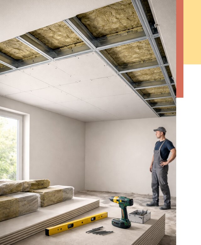 Звукоизоляция потолка ГКЛ в Альметьевске от 986 руб. — монтаж под ключ | ОТДЕЛОЧНИК-Льм