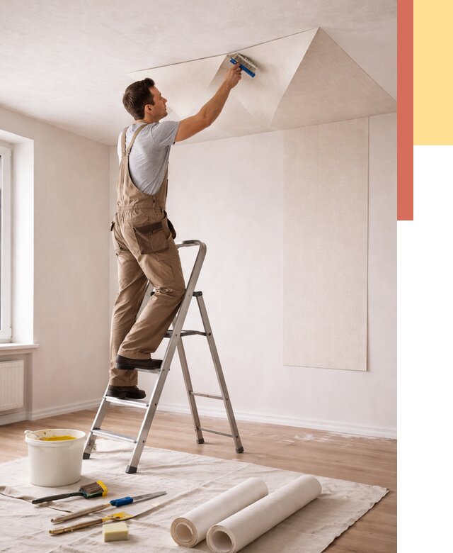 Поклейка обоев на потолок в Альметьевске от 4671 руб. быстро и недорого | ОТДЕЛОЧНИК-Льм