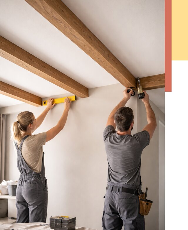 Монтаж декоративных балок на потолок в Альметьевске от 4360 руб. — ОТДЕЛОЧНИК-Льм